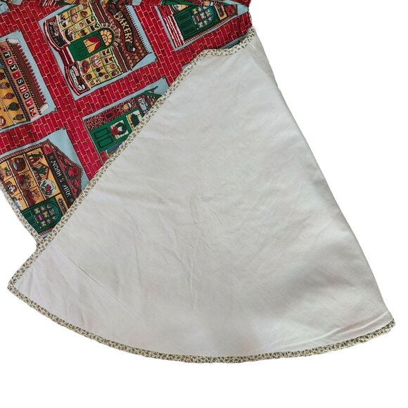 Vintage Fabric Christmas Tree Skirt Festive Holiday Village Design Handmade - Picture 6 of 7